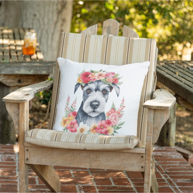 Coussin Mini Schnauzer Rose Rouge Jaune Pêche Blanche Fleu (Chaise)