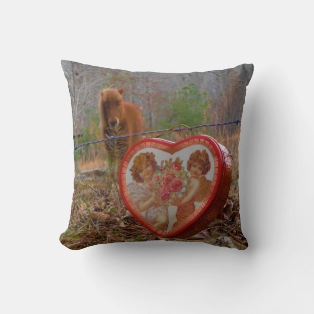 Coussin Miniature Cheval Brun Coeur de la Saint-Valentin (Recto)