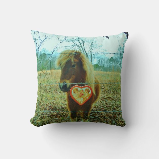 Coussin Miniature Cheval Brun Saint Valentin Cœur (Recto)