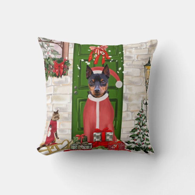 Coussin Miniature Pinscher Chien Noël (Recto)