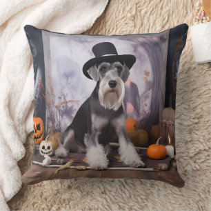 Coussin Miniature Schnauzer Citrouilles Halloween Épouvant