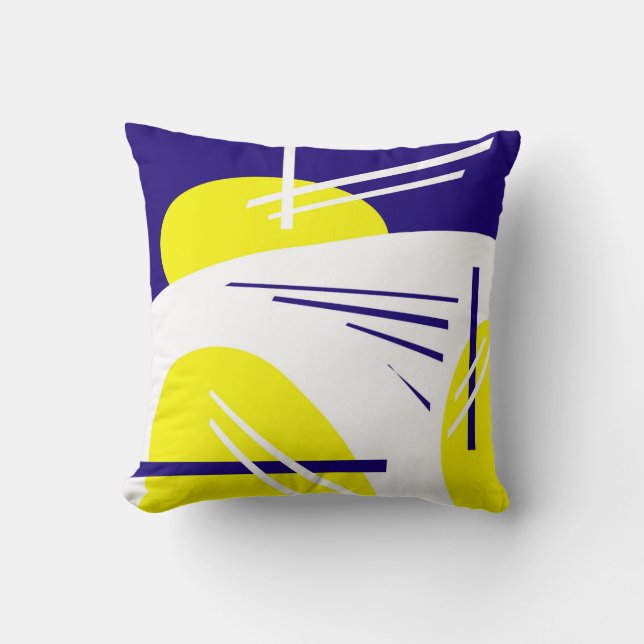 Coussin Minimalisme Abstrait Art Jaune Bleu Blanc (Recto)