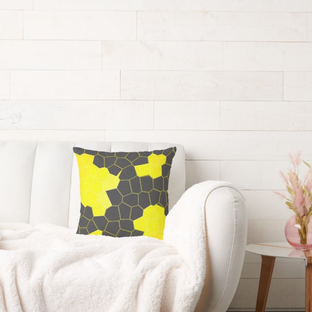 Coussin Minimalisme Abstrait Art Jaune Gris Blanc Cellules (Canapé)
