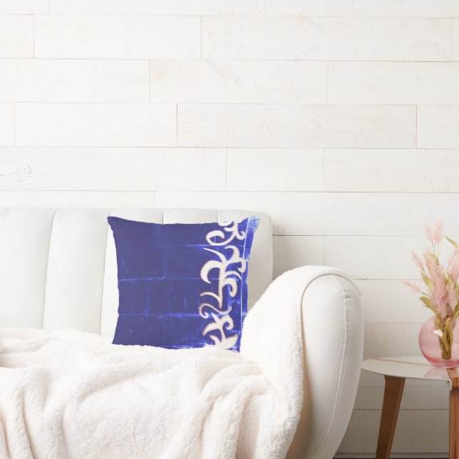 Coussin Minimalisme Art Abstrait Bleu Dessin à main blanch (Canapé)