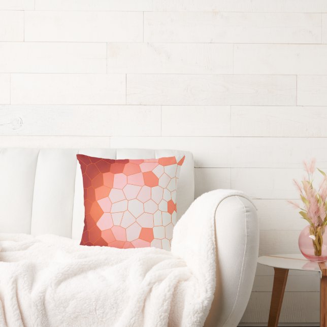 Coussin Minimalisme Art Abstrait Corail Rouge Blanc Cellul (Canapé)