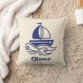 Coussin Minimalist Blue Sailboat Sailing Maritime (Couverture)
