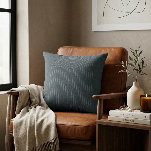 Coussin Minimalist Charcoal Blue Arch Line Art Quiet Luxur (Minimalist Charcoal Blue Arch Line Art Quiet Luxur Throw Pillow)