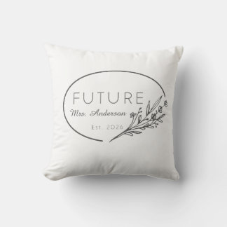 Coussin Minimalist Floral Future Mrs. Est. 2026 Custom Wed
