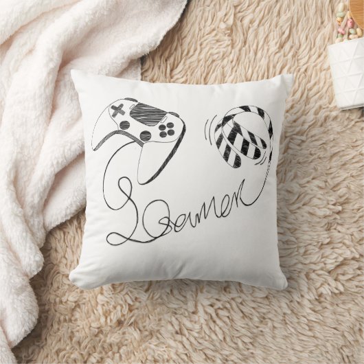 Coussin Minimalist Gamer Cat Line Art - Controller Cable  (Couverture)