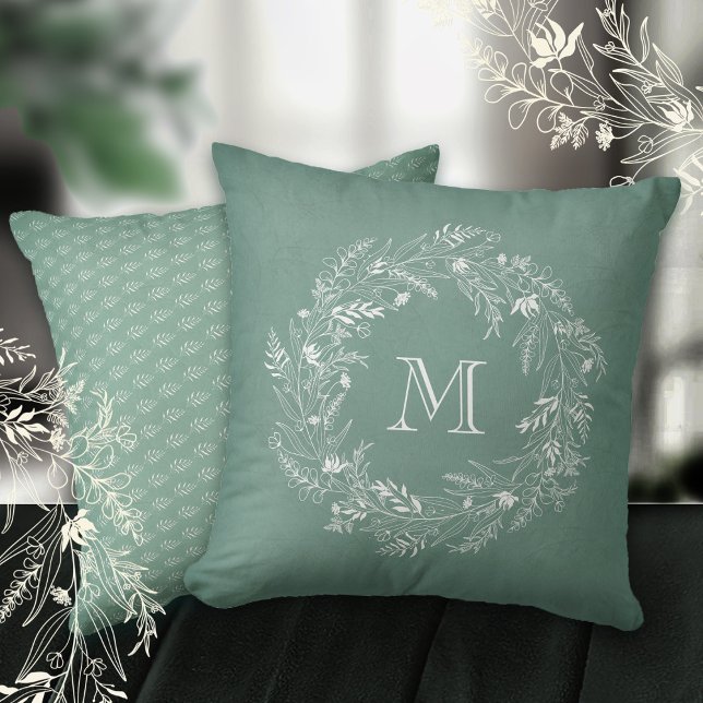 Coussin Minimalist leafy botanical circle letter M (Créateur téléchargé)