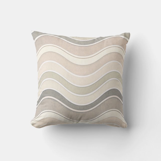 Coussin Minimalist Wavy Beige Throw Modern Abstract (Recto)