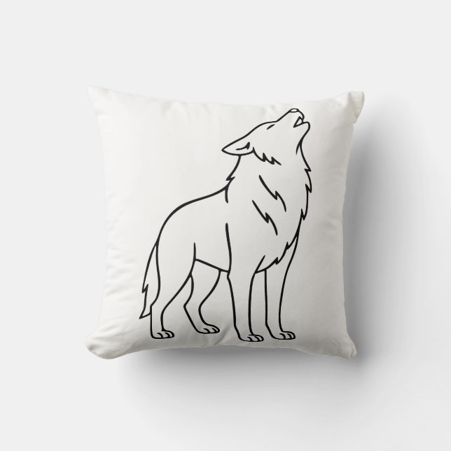 Coussin Minimalist Wolf Line Art – Howling Wildlife  (Recto)