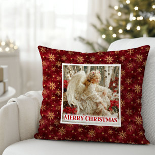 Coussin Minimaliste Ange Rouge Or Noël Personnalisé Meille