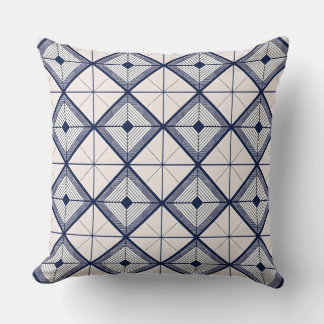 Coussin Minimaliste Bleu Nuit et Blanc Diamant Géométrique