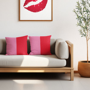 Coussin Minimaliste bloc de couleur rose et rouge à deux t