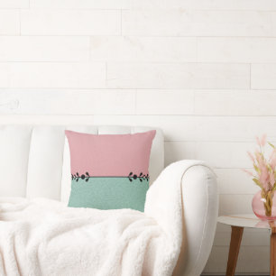 Coussin Minimaliste Rose et Vert Menthe avec Flourish Noir