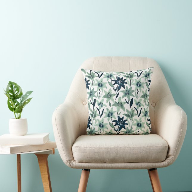 Coussin Mint and Navy Abstract Lily (Chaise)