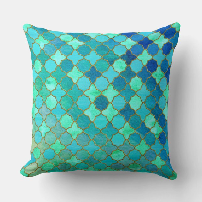 Coussin Mint Aqua Turquoise Gold Oriental Marocain Carrela (Recto)