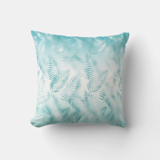 Coussin Mint Aqua White Tropical Beach Leaves           (Recto)