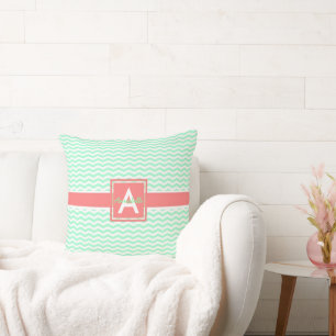 Coussin Mint Coral Chevron