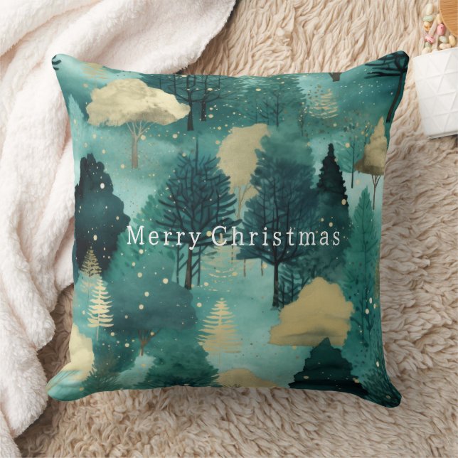 Coussin Mint Green Gold Trees Noël (Couverture)