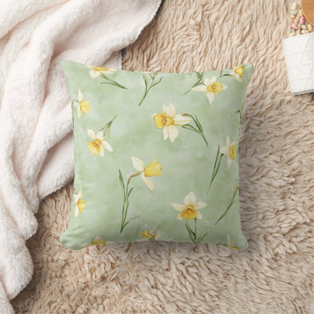 Coussin Mint Green Yellow Daffodil Flowers (Couverture)