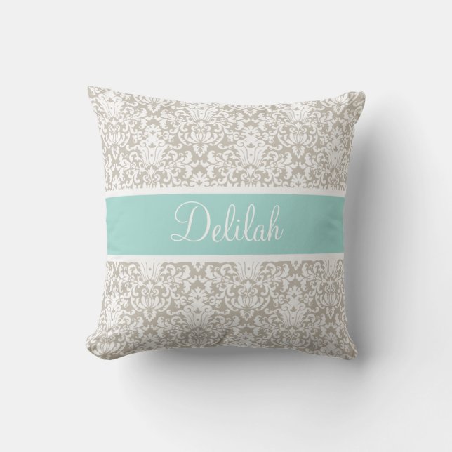 Coussin Mint Tan Blanc Damas personnalisé (Recto)