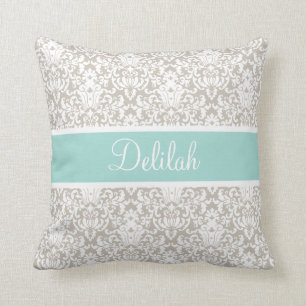 Coussin Mint Tan Blanc Damas personnalisé