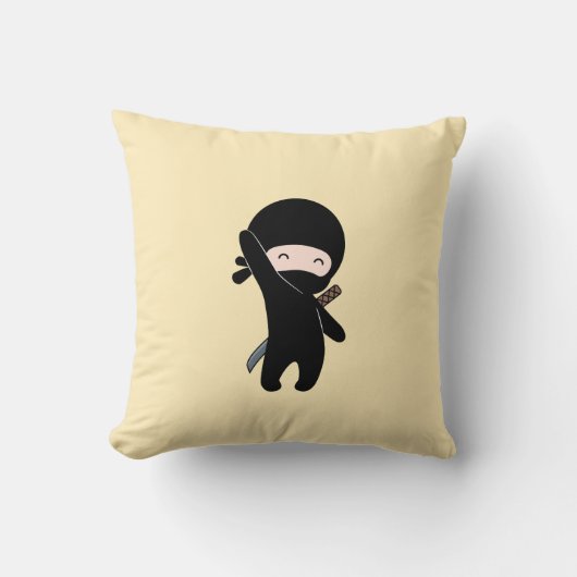 Coussin Minuscule Ninja heureux sur Jaune (Recto)