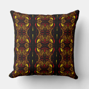 Coussin Miroir - Or et rouge des traces courbées avec des 