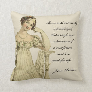 Coussin "Miss Bennet" Jane Austen cite et transcrit,