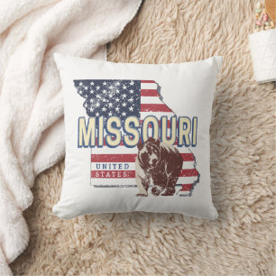 Coussin Missouri State États-Unis Carte rétro Vintage USA