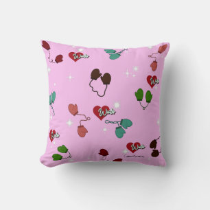 Coussin Mittens d'amour d'hiver et motif de flocon de neig