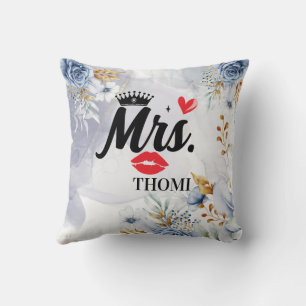 Coussin Mme Crown Heart Floral Aquarelle Réception de Mari