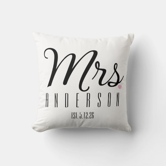 Coussin Mme Modern Script Custom Wedding Date De Mariage N (Recto)