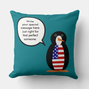 Coussin Mme Pingouin parlant personnalisée États-Unis