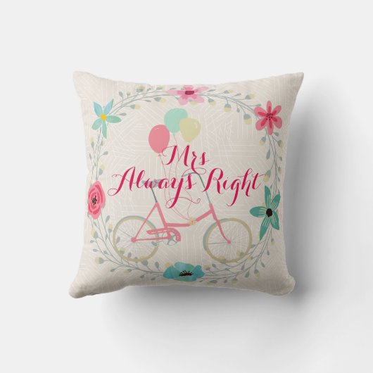 Coussin Mme Toujours Droite Corail Bleu Rose Fleur Wreath (Verso)