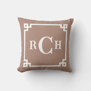 Coussin Mocha Taupe Inverse Chinoiserie Grec Clé Monogramm