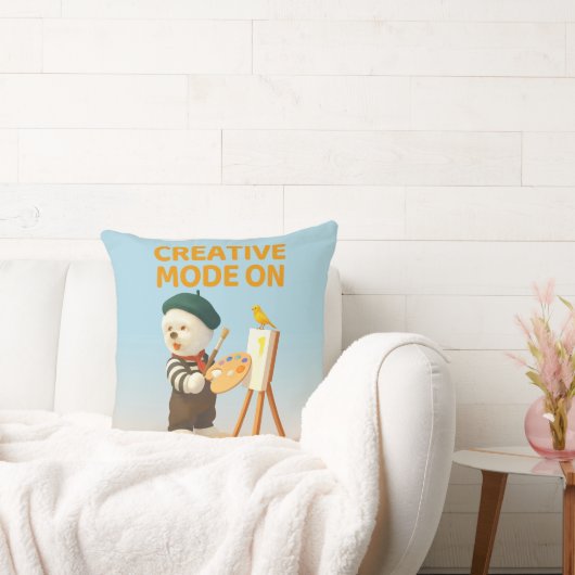 Coussin Mode Créatif Activé : Peintre Artiste Chien Bichon (Canapé)