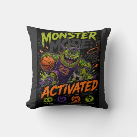 Coussin Mode Monstre Activé – Monstre de Sport Basket (Recto)