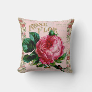 Coussin Mode rose vintage Paris, joli art floral