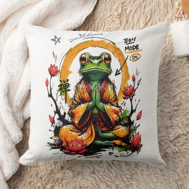 Coussin Mode Zen Activé Moine Grenouille Méditant (Couverture)