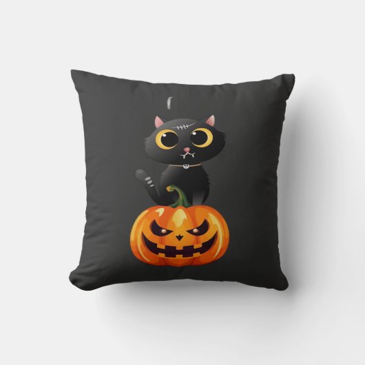 Coussin Modèle Chat Noir Halloween � Art de citrouille eff (Recto)
