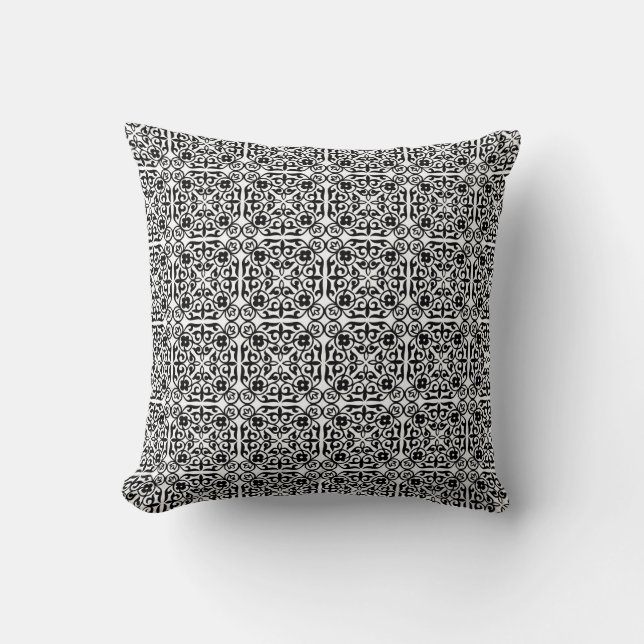 Coussin Modèle Damas médiéval, noir et blanc (Recto)