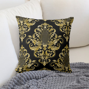 Coussin Modèle Damas victorien or sur noir