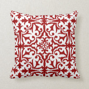 Coussin Modèle damassé Ikat - Rouge foncé et blanc