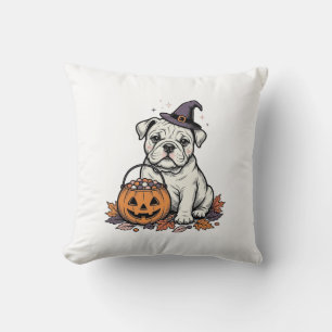 Coussin Modèle de citrouille Bulldog Halloween gravé vinta