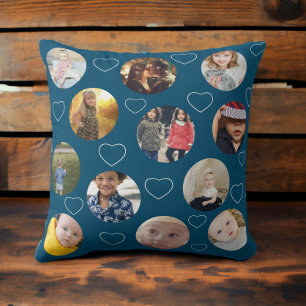 Coussin Modèle de collage photo unique en forme de cœur et