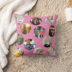 Coussin Modèle de collage photo unique en forme de cœur et