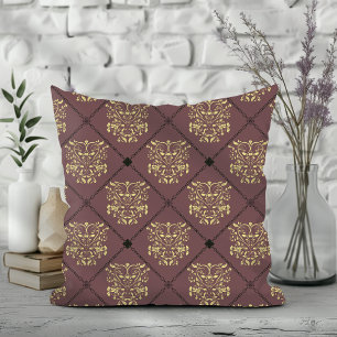Coussin Modèle de Damas de diamant de couleur mauve foncé